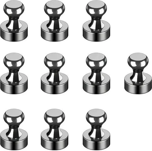 Main image of Strong Fridge Magnets, 10 Pcs, 12 x 16mm, Black, Heavy Duty Magnetic Push Pins for Refrigerator, Whiteboard, Office, Classroom, Kitchen & Locker Decor