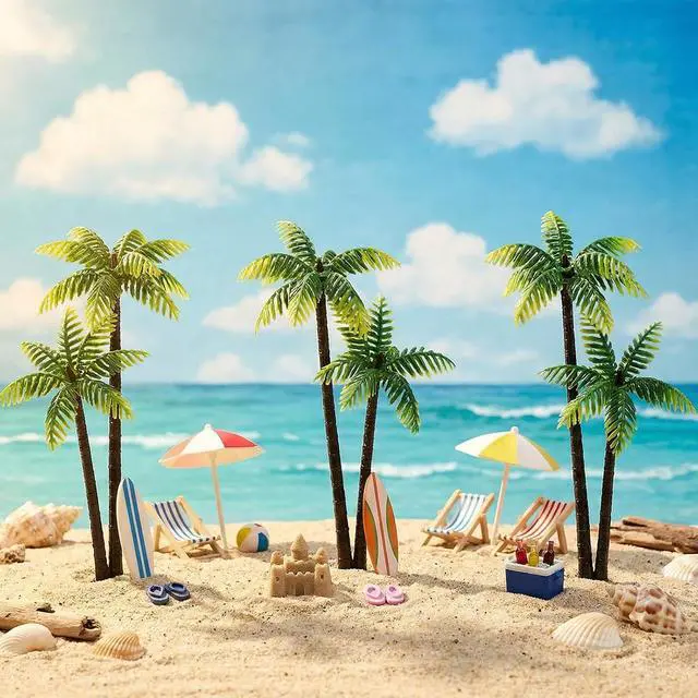 Alt view image 4 of 7 - 5 Pcs Mini Palm Tree - Artificial Imitation Palm Tree Decor - Hawaiian Rainforest Diorama Supplies Coconut Miniature Trees Figurine for Tropical Diorama, Cake Topper Decoration, Dioramas, Crafts