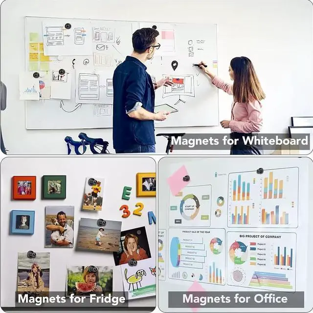 Alt view image 4 of 7 - Strong Fridge Magnets, 10 Pcs, 12 x 16mm, Black, Heavy Duty Magnetic Push Pins for Refrigerator, Whiteboard, Office, Classroom, Kitchen & Locker Decor