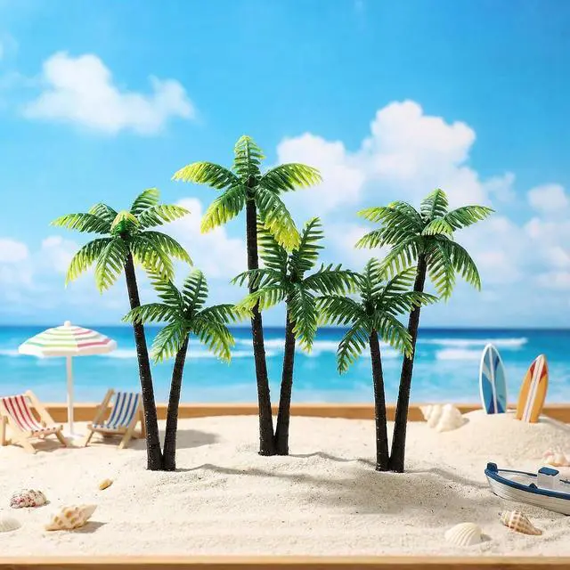 Alt view image 7 of 7 - 5 Pcs Mini Palm Tree - Artificial Imitation Palm Tree Decor - Hawaiian Rainforest Diorama Supplies Coconut Miniature Trees Figurine for Tropical Diorama, Cake Topper Decoration, Dioramas, Crafts