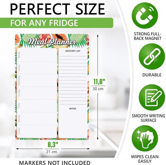 Alt view image 2 of 7 - Weekly Meal Planner for Fridge 8x12 - Magnetic Dry Erase Menu White Board | Weekly Menu Magnet Fridge - Weekly Dinner Menu Whiteboard for Fridge - Meal Plan Magnet Grocery Shopping List Reusable Vinyl