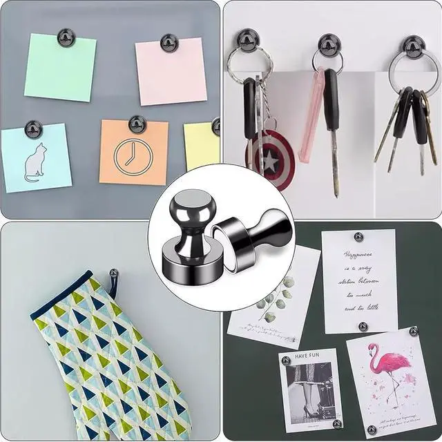 Alt view image 6 of 7 - Strong Fridge Magnets, 10 Pcs, 12 x 16mm, Black, Heavy Duty Magnetic Push Pins for Refrigerator, Whiteboard, Office, Classroom, Kitchen & Locker Decor