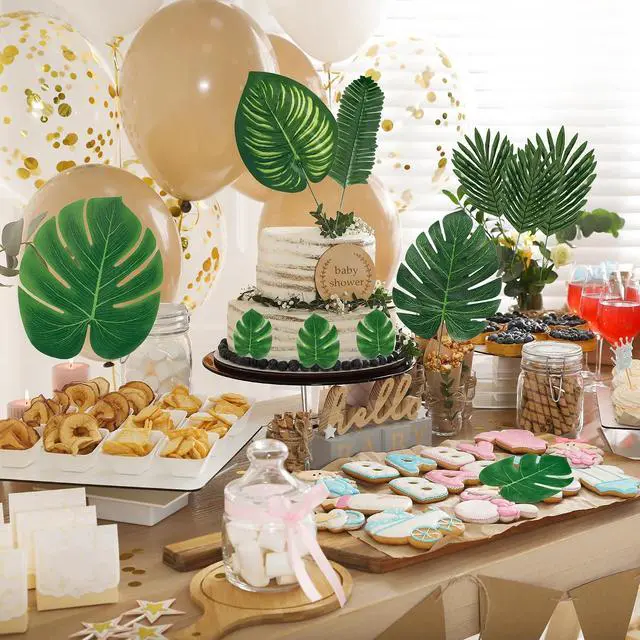 Alt view image 3 of 7 - Sggvecsy 34 Pieces 6 Kinds Artificial Tropical Palm Leaves Tropical Leaves Monstera Leaves Safari Jungle Leaf with Stems for Hawaiian Luau Party Beach Table Wedding Shower Birthday Theme Decorations