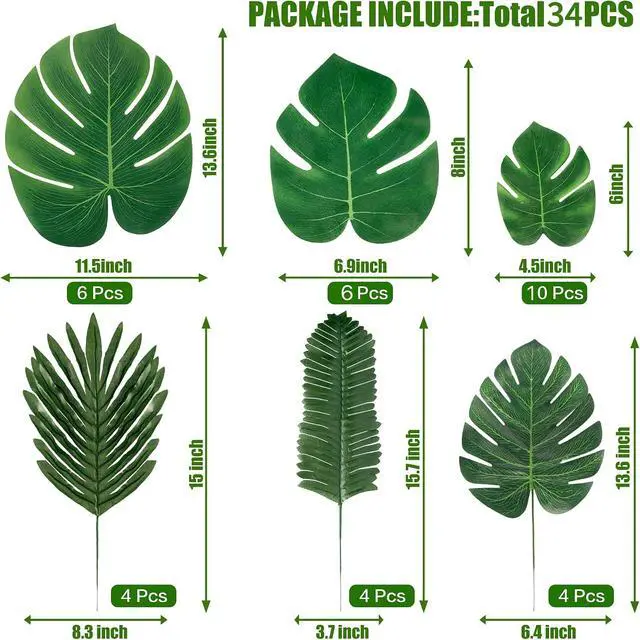 Alt view image 2 of 7 - Sggvecsy 34 Pieces 6 Kinds Artificial Tropical Palm Leaves Tropical Leaves Monstera Leaves Safari Jungle Leaf with Stems for Hawaiian Luau Party Beach Table Wedding Shower Birthday Theme Decorations