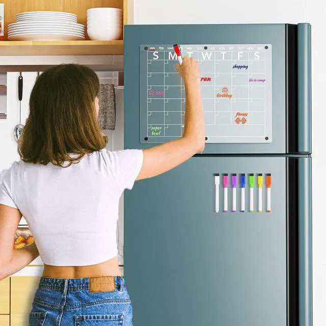 Alt view image 2 of 7 - Neatsure Acrylic Magnetic Dry Erase Board Calendar for Fridge, Clear Monthly Planner Whiteboard for Refrigerator, w/ 8 Colors Markers, 15"x11"