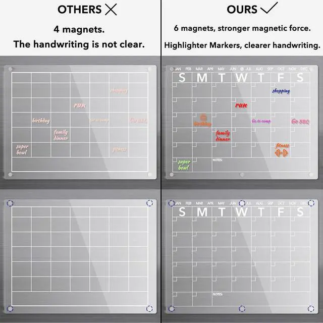 Alt view image 3 of 7 - Neatsure Acrylic Magnetic Dry Erase Board Calendar for Fridge, Clear Monthly Planner Whiteboard for Refrigerator, w/ 8 Colors Markers, 15"x11"