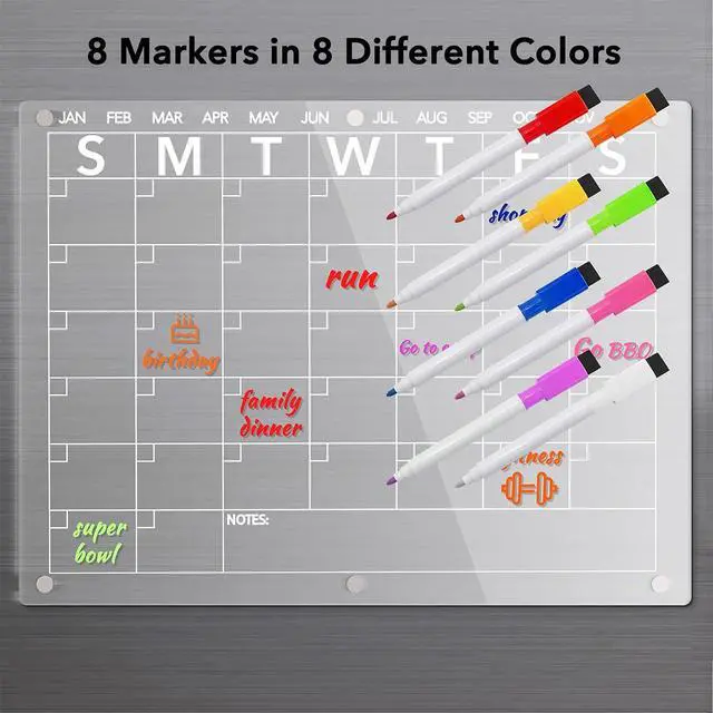 Alt view image 4 of 7 - Neatsure Acrylic Magnetic Dry Erase Board Calendar for Fridge, Clear Monthly Planner Whiteboard for Refrigerator, w/ 8 Colors Markers, 15"x11"