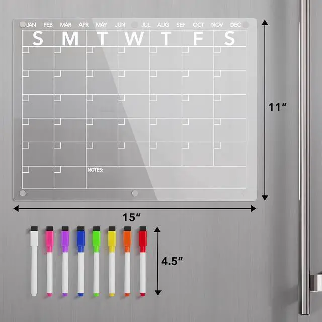 Alt view image 5 of 7 - Neatsure Acrylic Magnetic Dry Erase Board Calendar for Fridge, Clear Monthly Planner Whiteboard for Refrigerator, w/ 8 Colors Markers, 15"x11"