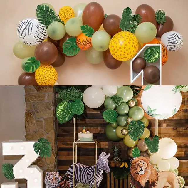 Alt view image 5 of 7 - Sggvecsy 34 Pieces 6 Kinds Artificial Tropical Palm Leaves Tropical Leaves Monstera Leaves Safari Jungle Leaf with Stems for Hawaiian Luau Party Beach Table Wedding Shower Birthday Theme Decorations