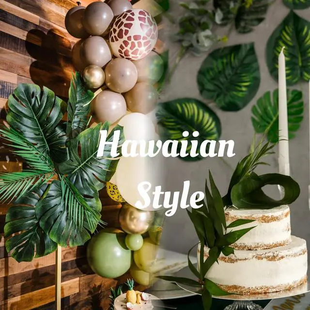 Alt view image 6 of 7 - Sggvecsy 34 Pieces 6 Kinds Artificial Tropical Palm Leaves Tropical Leaves Monstera Leaves Safari Jungle Leaf with Stems for Hawaiian Luau Party Beach Table Wedding Shower Birthday Theme Decorations