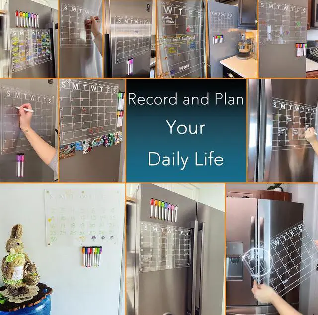 Alt view image 7 of 7 - Neatsure Acrylic Magnetic Dry Erase Board Calendar for Fridge, Clear Monthly Planner Whiteboard for Refrigerator, w/ 8 Colors Markers, 15"x11"