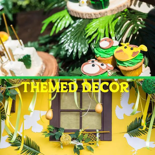 Alt view image 7 of 7 - Sggvecsy 34 Pieces 6 Kinds Artificial Tropical Palm Leaves Tropical Leaves Monstera Leaves Safari Jungle Leaf with Stems for Hawaiian Luau Party Beach Table Wedding Shower Birthday Theme Decorations