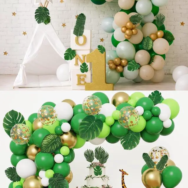 Alt view image 4 of 7 - Sggvecsy 34 Pieces 6 Kinds Artificial Tropical Palm Leaves Tropical Leaves Monstera Leaves Safari Jungle Leaf with Stems for Hawaiian Luau Party Beach Table Wedding Shower Birthday Theme Decorations