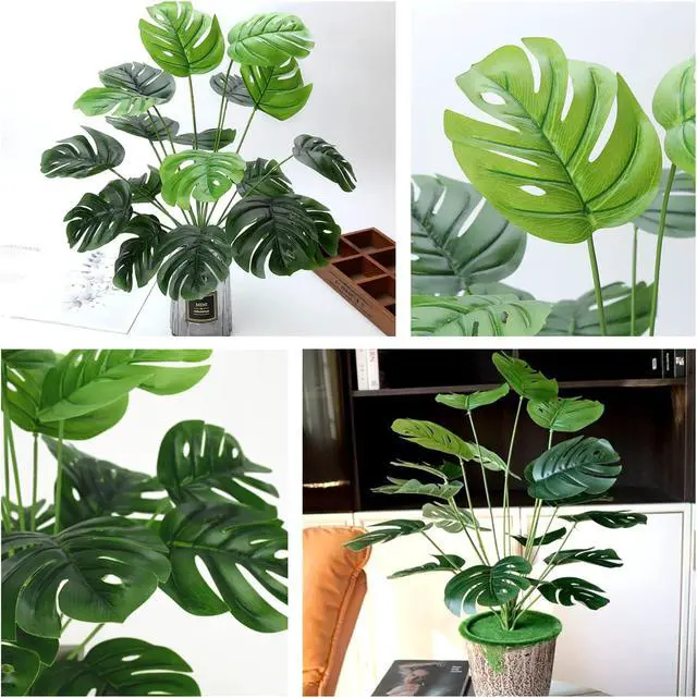 Alt view image 4 of 6 - Artificial Monstera Plants, Fake Tropical Turtle Leaf Greenery Shrubs Decor Plant Faux Palm Tree Leaves Stems for Outdoor Indoor Decor Home Garden Party Wedding Bedroom Room Office Decoration 1 Pack