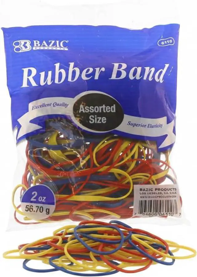 Main image of BAZIC Products Assorted Size & Color Rubber Bands, 2 oz Bag | Stretch to bundle papers, Cards, Cash, Supplies
