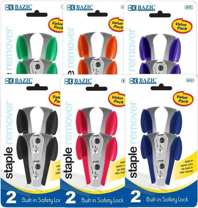 Main image of BAZIC Claw Style Staples Remover Safety Lock 2 Count, Colors May Vary (1 Pack)
