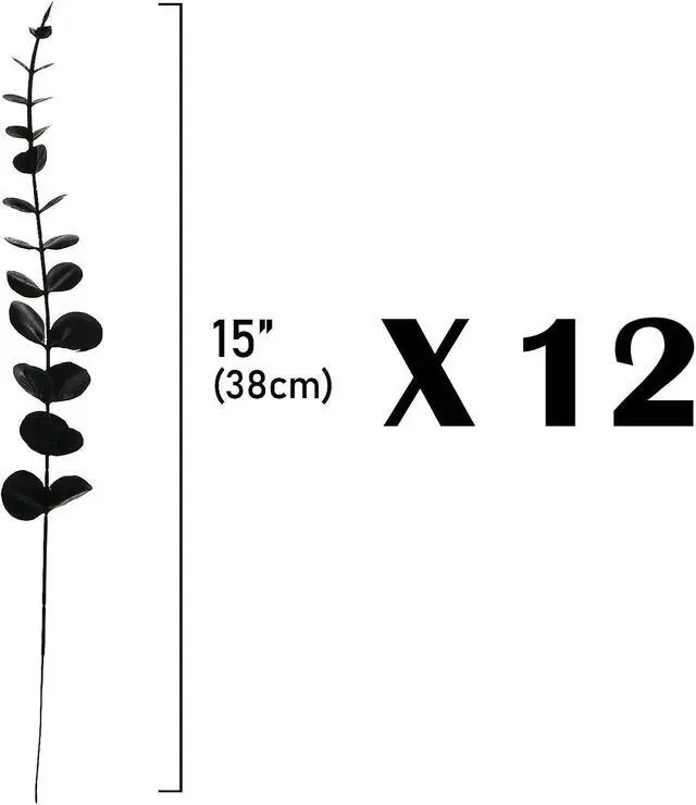 Alt view image 2 of 4 - ABAJI Plastic Eucalyptus Black Stems 12 Fake Faux Decorations Artificial Leaves Greenery Plant Leaf Home Office House Table Desk Decor Wedding Party Vase Forever Live