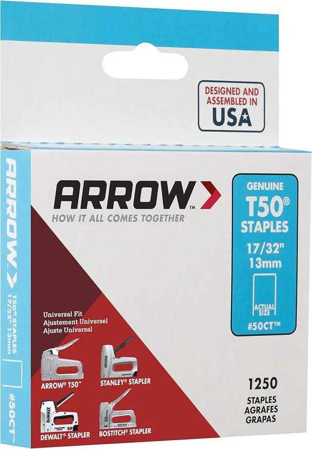 Alt view image 3 of 6 - Arrow 50CT T50 Heavy Duty Staples for Staple Guns, Use for Ceiling Tile, Upholstery, Construction, Furniture, Crafts, 17/32-Inch, 1250-Pack