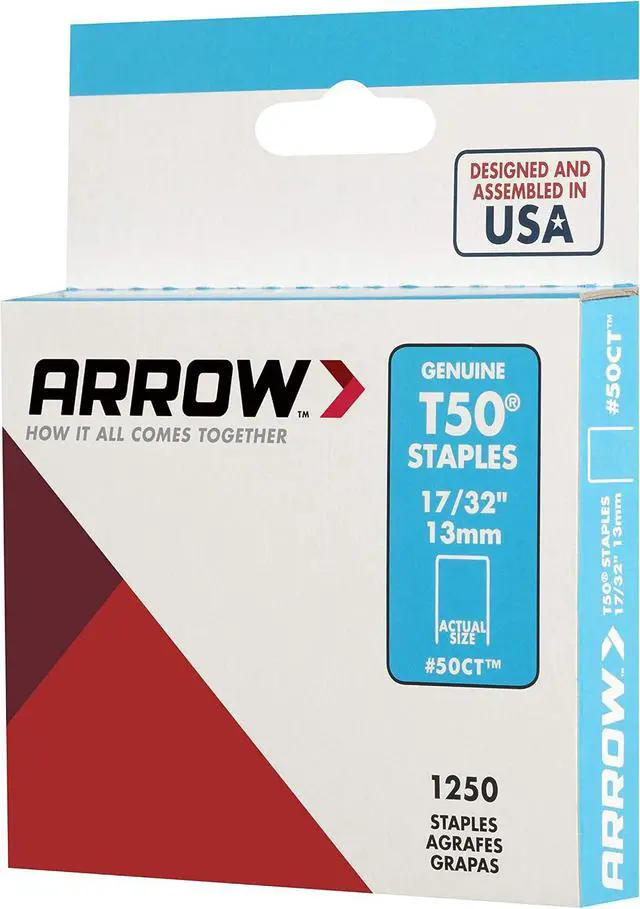 Alt view image 2 of 6 - Arrow 50CT T50 Heavy Duty Staples for Staple Guns, Use for Ceiling Tile, Upholstery, Construction, Furniture, Crafts, 17/32-Inch, 1250-Pack