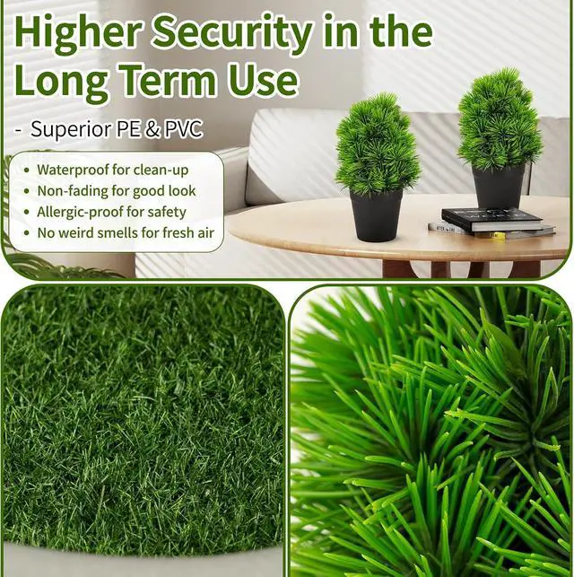 Alt view image 3 of 7 - 2 Pack Realistic Artificial Potted Plants Simulation Welcoming Pine,9.5" Small Faux Greenery for Desk Office Home Christmas Decorations, Pet Friendly Faux Cedar Shrubs in Pot (Maintenance Free)