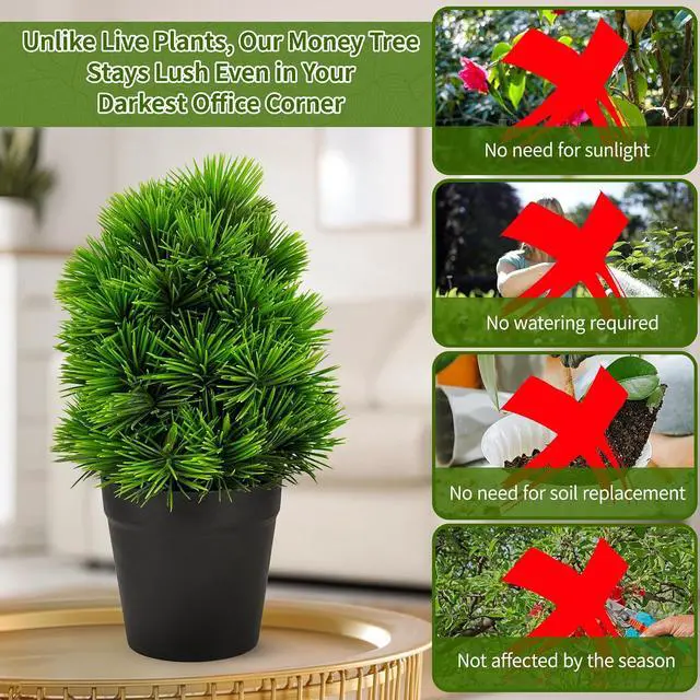 Alt view image 5 of 7 - 2 Pack Realistic Artificial Potted Plants Simulation Welcoming Pine,9.5" Small Faux Greenery for Desk Office Home Christmas Decorations, Pet Friendly Faux Cedar Shrubs in Pot (Maintenance Free)