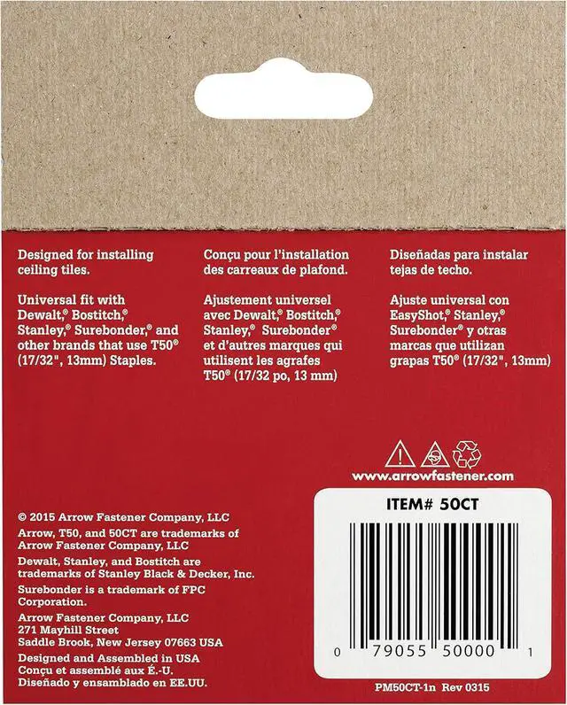 Alt view image 5 of 6 - Arrow 50CT T50 Heavy Duty Staples for Staple Guns, Use for Ceiling Tile, Upholstery, Construction, Furniture, Crafts, 17/32-Inch, 1250-Pack