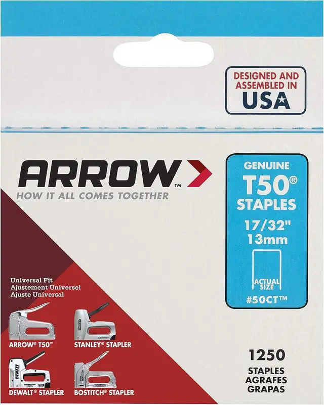 Alt view image 4 of 6 - Arrow 50CT T50 Heavy Duty Staples for Staple Guns, Use for Ceiling Tile, Upholstery, Construction, Furniture, Crafts, 17/32-Inch, 1250-Pack
