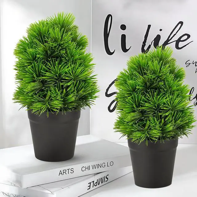 Main image of 2 Pack Realistic Artificial Potted Plants Simulation Welcoming Pine,9.5" Small Faux Greenery for Desk Office Home Christmas Decorations, Pet Friendly Faux Cedar Shrubs in Pot (Maintenance Free)