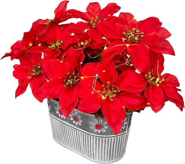 Alt view image 6 of 7 - 3 Pack Artificial Poinsettia Bushes 11.5" Faux Red Poinsettia Bouquets with 7 Heads Each, Christmas Artificial Flowers for Holiday Tree, Table Centerpiece, Indoor Outdoor Décor, DIY Table Runner