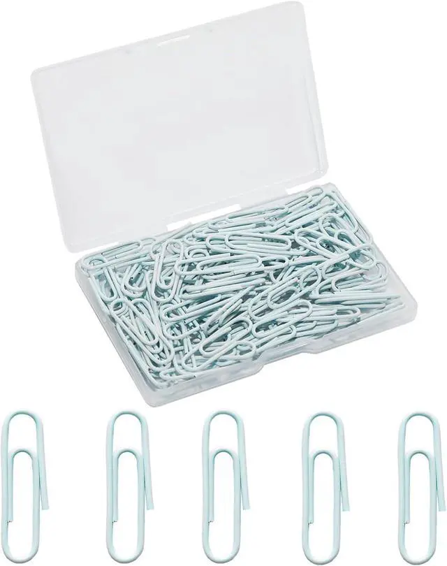 Main image of 100 Pcs Light Blue Paper Clips, 1.1 Inch (28mm) Colorful Paperclips | Vinyl Coated, Colored Paper Clips, Rust Proof, for Office, School, DIY, Bookmarks and Document Organization