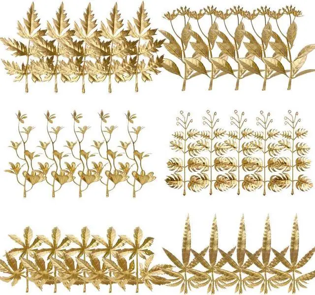 Main image of 30PCS Mixed Mini Artificial Leaves 6 Types Golden Leaves 5in Fake Gold Plants Flowers for Wedding Party Table Decorations DIY Wreath Crafts Christmas Tree Filler