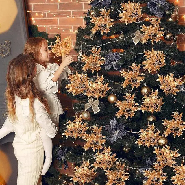 Alt view image 7 of 7 - 30PCS Mixed Mini Artificial Leaves 6 Types Golden Leaves 5in Fake Gold Plants Flowers for Wedding Party Table Decorations DIY Wreath Crafts Christmas Tree Filler