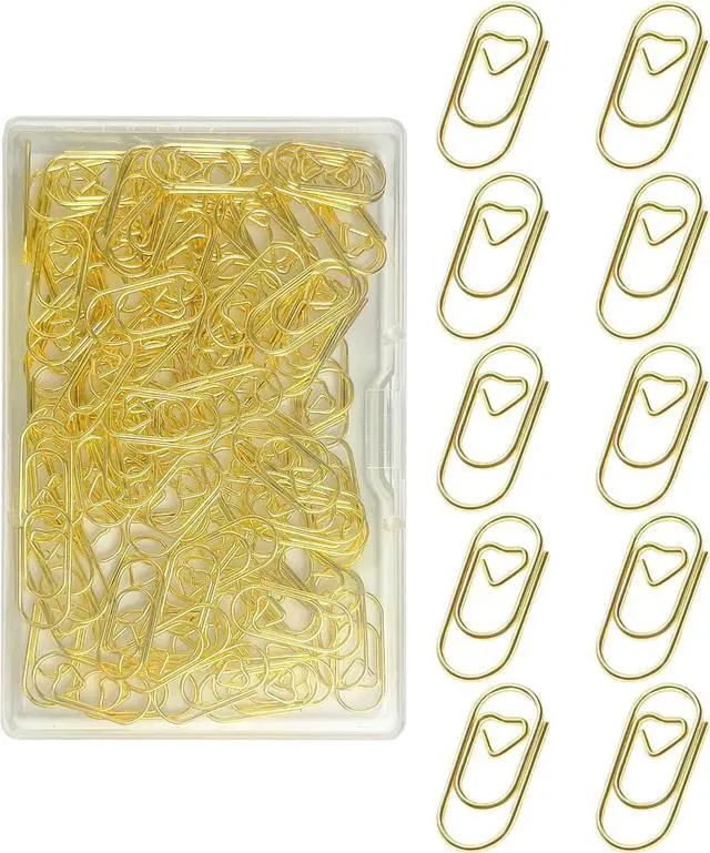 Main image of 100 Pcs Love Heart Shaped Paper Clips, 0.8inch Cute Gold Mini Paperclips | Cute gold mini paperclips, for office, school, and home document organizing, love heart shaped