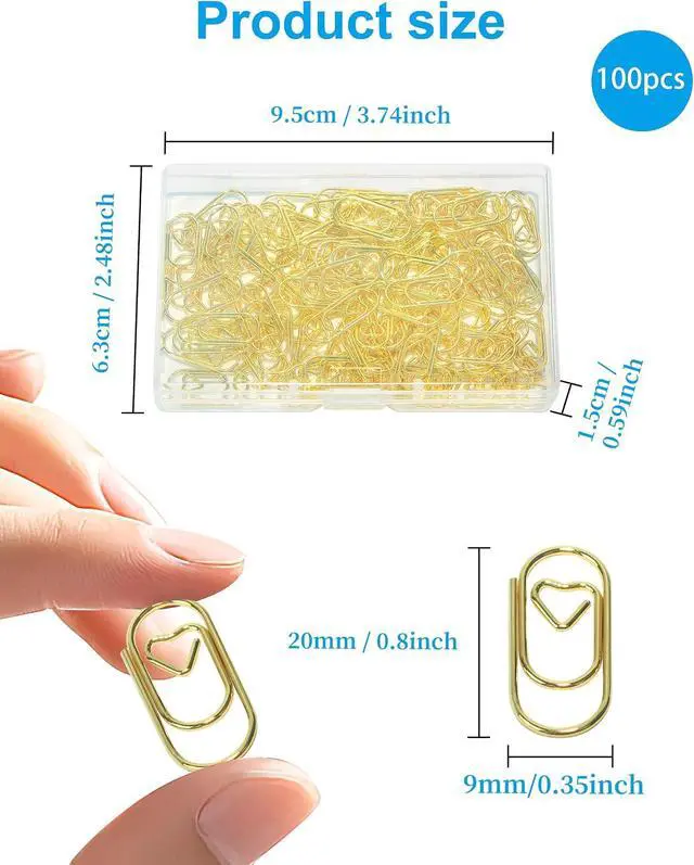 Alt view image 2 of 6 - 100 Pcs Love Heart Shaped Paper Clips, 0.8inch Cute Gold Mini Paperclips | Cute gold mini paperclips, for office, school, and home document organizing, love heart shaped