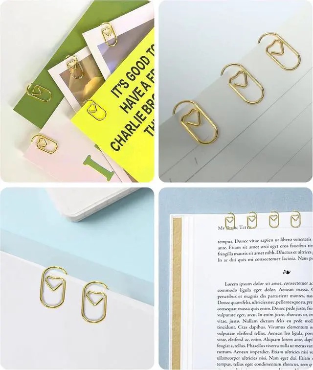 Alt view image 3 of 6 - 100 Pcs Love Heart Shaped Paper Clips, 0.8inch Cute Gold Mini Paperclips | Cute gold mini paperclips, for office, school, and home document organizing, love heart shaped