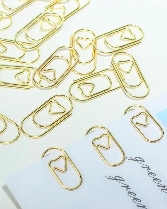 Alt view image 4 of 6 - 100 Pcs Love Heart Shaped Paper Clips, 0.8inch Cute Gold Mini Paperclips | Cute gold mini paperclips, for office, school, and home document organizing, love heart shaped