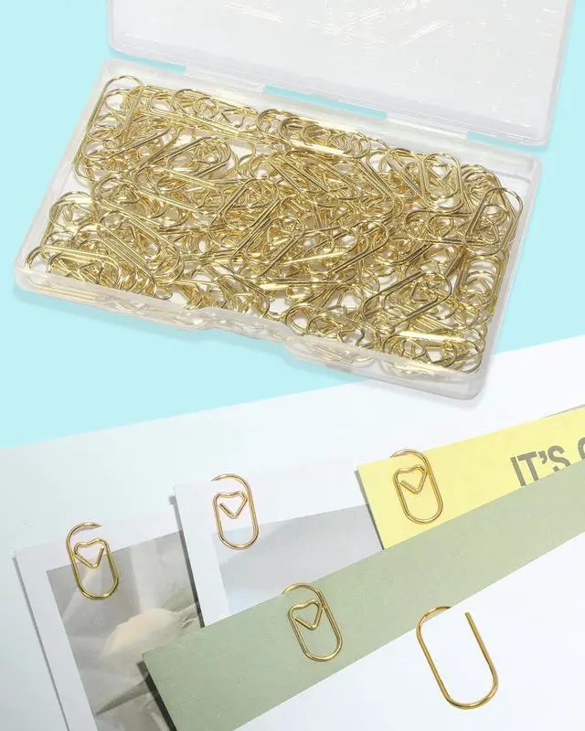 Alt view image 6 of 6 - 100 Pcs Love Heart Shaped Paper Clips, 0.8inch Cute Gold Mini Paperclips | Cute gold mini paperclips, for office, school, and home document organizing, love heart shaped