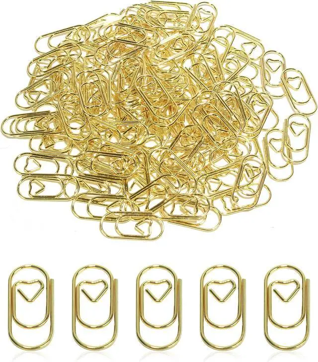 Alt view image 5 of 6 - 100 Pcs Love Heart Shaped Paper Clips, 0.8inch Cute Gold Mini Paperclips | Cute gold mini paperclips, for office, school, and home document organizing, love heart shaped