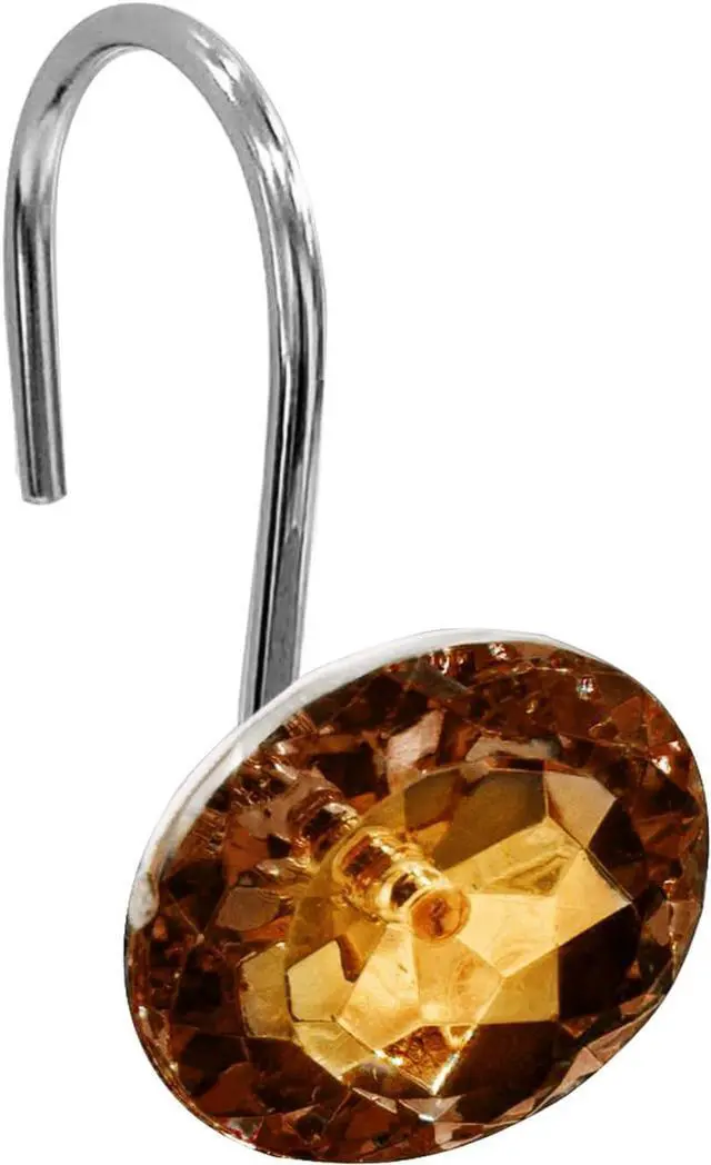 Main image of Crystal Diamond Round Shower Curtain Hooks Rings for Bathroom,Brown,12PCS | Acrylic Decorative Rhinestones Bling Shower Hooks Rings,for Bathroom Curtains Rod,Gem Metal Rust Proof Shower Hangers