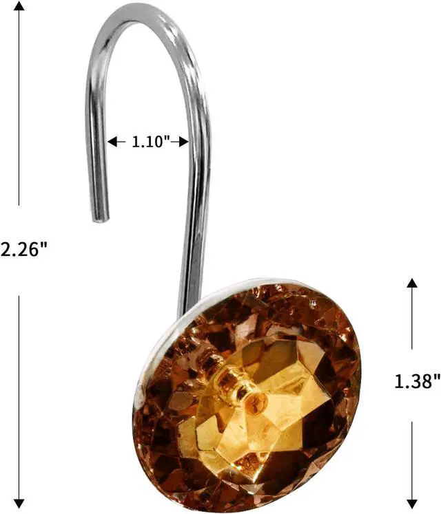 Alt view image 5 of 7 - Crystal Diamond Round Shower Curtain Hooks Rings for Bathroom,Brown,12PCS | Acrylic Decorative Rhinestones Bling Shower Hooks Rings,for Bathroom Curtains Rod,Gem Metal Rust Proof Shower Hangers