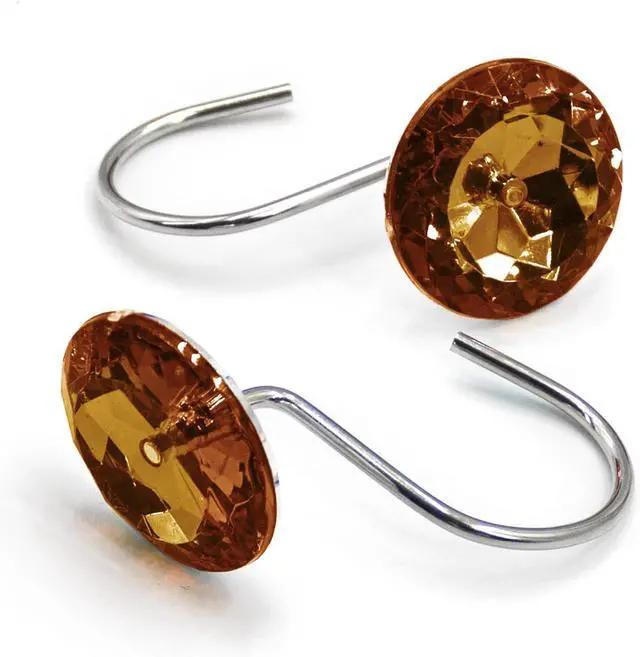 Alt view image 4 of 7 - Crystal Diamond Round Shower Curtain Hooks Rings for Bathroom,Brown,12PCS | Acrylic Decorative Rhinestones Bling Shower Hooks Rings,for Bathroom Curtains Rod,Gem Metal Rust Proof Shower Hangers