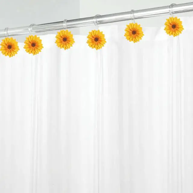 Alt view image 6 of 6 - 12-Piece Sunflower Yellow Flowers Shower Curtain Hooks for Bathroom | Decorative Shower Curtain Hooks, Stainless Steel Shower Hangers Rings
