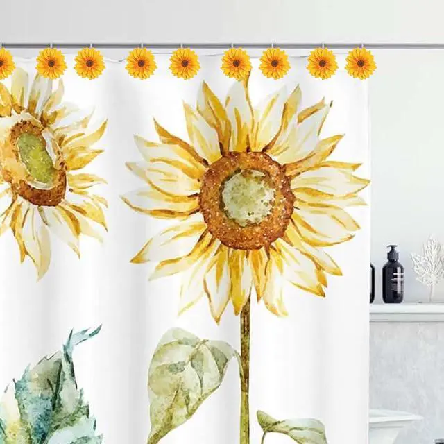 Alt view image 5 of 6 - 12-Piece Sunflower Yellow Flowers Shower Curtain Hooks for Bathroom | Decorative Shower Curtain Hooks, Stainless Steel Shower Hangers Rings