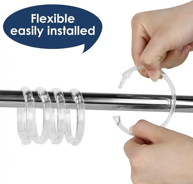 Alt view image 3 of 7 - Clear Plastic Shower Curtain Rings, 12 PCS Circular Plastic Shower Curtain Hooks for Bathroom Shower Curtain Rod, Clear Shower Hooks for Shower Curtain, O Shaped Shower Rings for Curtain