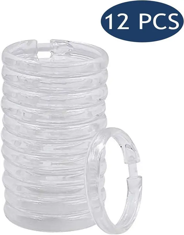 Alt view image 7 of 7 - Clear Plastic Shower Curtain Rings, 12 PCS Circular Plastic Shower Curtain Hooks for Bathroom Shower Curtain Rod, Clear Shower Hooks for Shower Curtain, O Shaped Shower Rings for Curtain