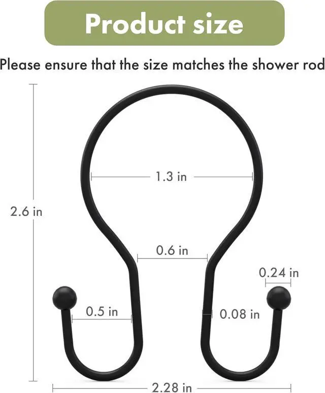 Alt view image 3 of 7 - AmazerBath Shower Curtain Hooks Black Shower Curtain Rings, Simple Double Hook Shower Curtain Hooks Rust Proof, Smooth Sturdy Metal Shower Hooks for Shower Curtain Rod, 12 Pcs Shower Rod Hooks