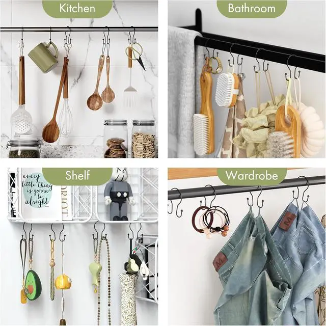 Alt view image 7 of 7 - AmazerBath Shower Curtain Hooks Black Shower Curtain Rings, Simple Double Hook Shower Curtain Hooks Rust Proof, Smooth Sturdy Metal Shower Hooks for Shower Curtain Rod, 12 Pcs Shower Rod Hooks