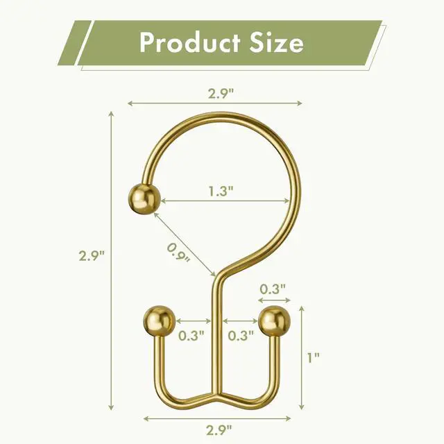 Alt view image 2 of 7 - Amazer Gold Shower Curtain Hooks, 12PCS Minimalist Simple Double Shower Curtain Rings, Rust-Resistant Metal Shower Hooks Shower Curtain Hangers, Shower Rings for Bathroom Shower Rods Curtains