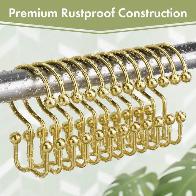 Alt view image 3 of 7 - Amazer Gold Shower Curtain Hooks, 12PCS Minimalist Simple Double Shower Curtain Rings, Rust-Resistant Metal Shower Hooks Shower Curtain Hangers, Shower Rings for Bathroom Shower Rods Curtains