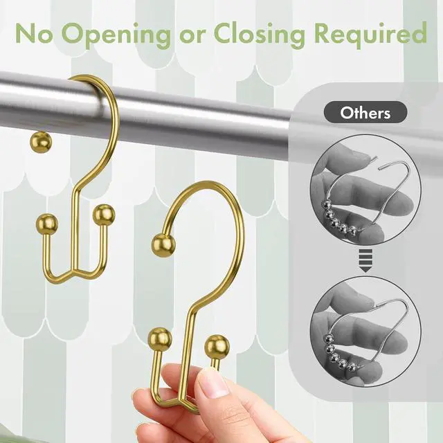 Alt view image 5 of 7 - Amazer Gold Shower Curtain Hooks, 12PCS Minimalist Simple Double Shower Curtain Rings, Rust-Resistant Metal Shower Hooks Shower Curtain Hangers, Shower Rings for Bathroom Shower Rods Curtains